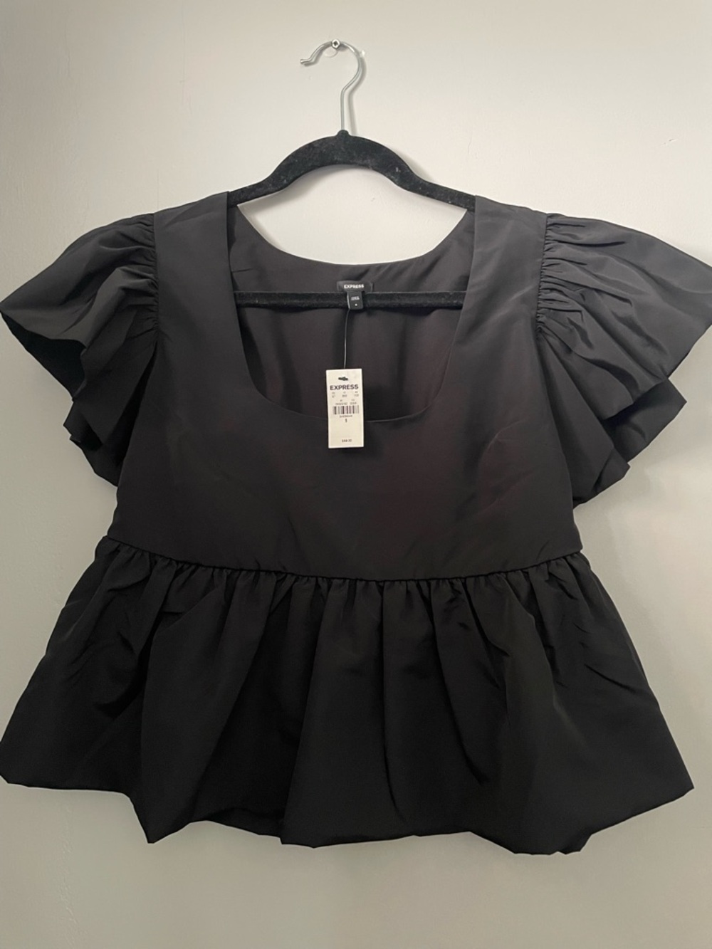 Express Black Puff Sleeve Peplum Blouse